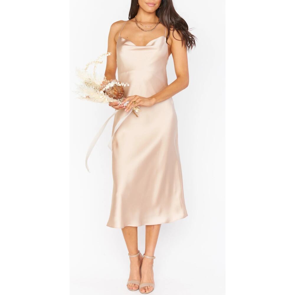 NWOT Show Me Your MuMu Size Extra Small Verona Cowl‎ Dress Champagne Luxe Satin